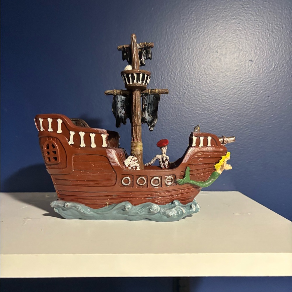 Brown Pirate Ship Figurine with Mermaid